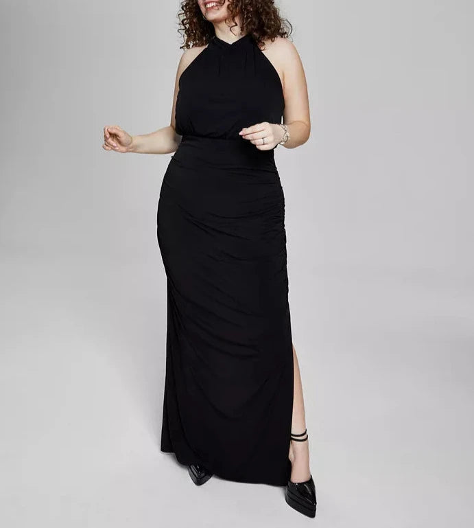 Emerald Sundae Ruched Mock-Neck Gown