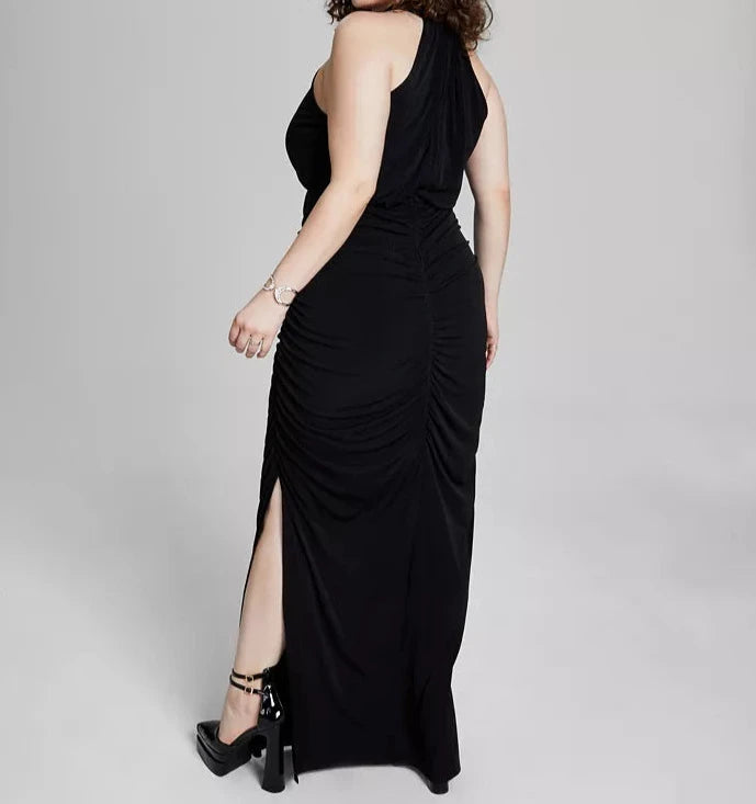 Emerald Sundae Ruched Mock-Neck Gown