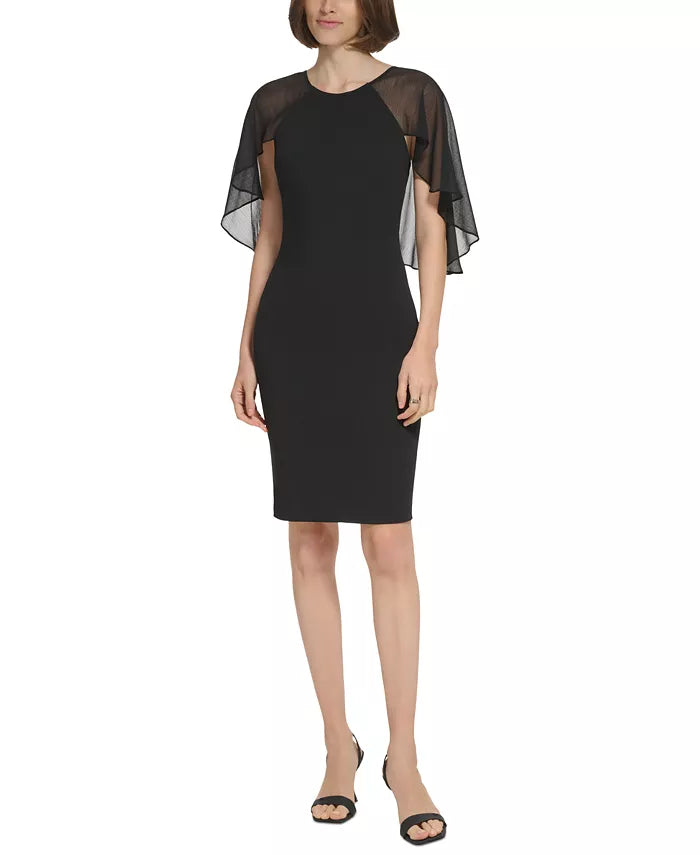 CALVIN KLEIN Jewel-Neck Chiffon-Sleeve Sheath Dress