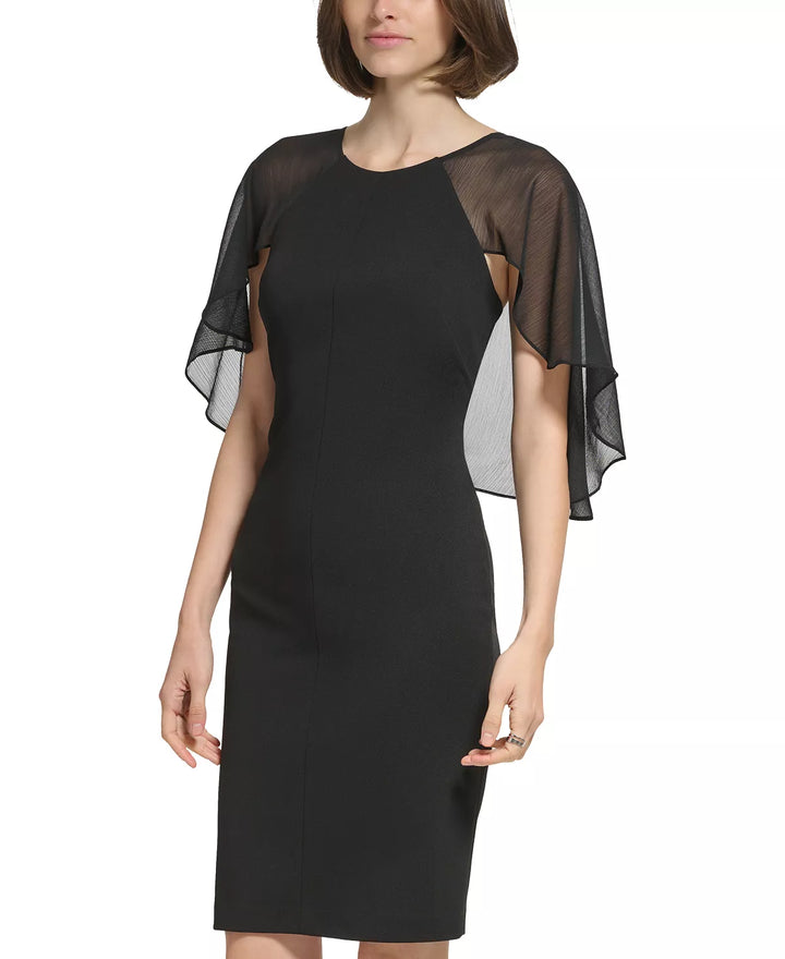 CALVIN KLEIN Jewel-Neck Chiffon-Sleeve Sheath Dress
