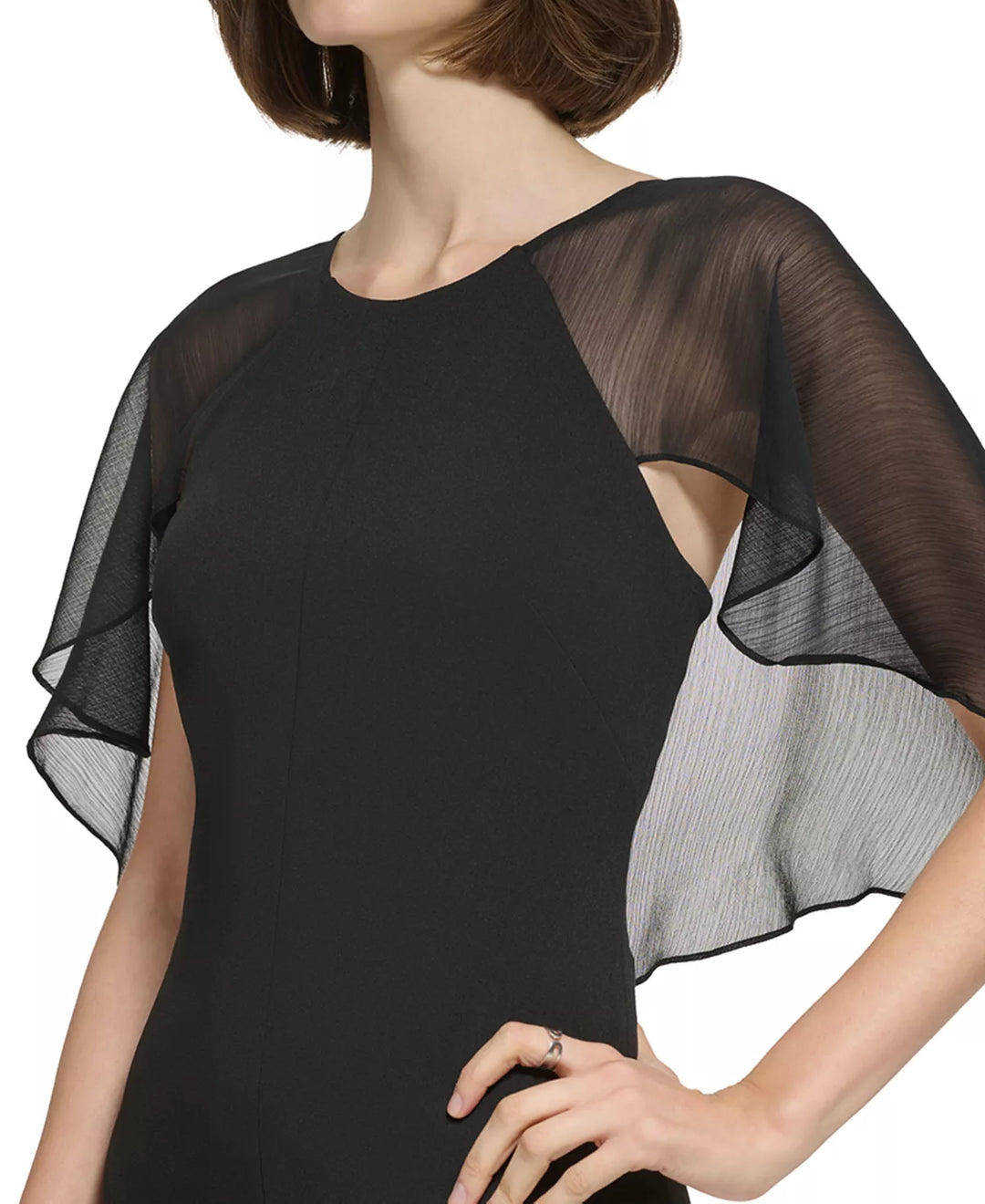 CALVIN KLEIN Jewel-Neck Chiffon-Sleeve Sheath Dress