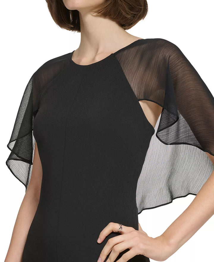 CALVIN KLEIN Jewel-Neck Chiffon-Sleeve Sheath Dress