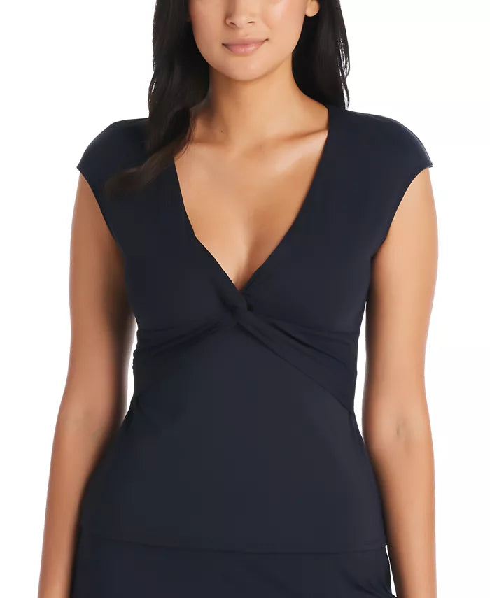 Bleu by Rod Beattie Let's Get Twisted Cap-Sleeve Tankini Top
