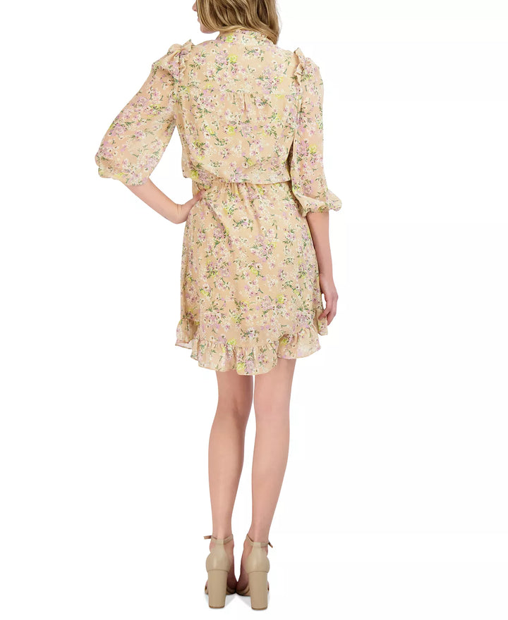BCBGeneration Women's Floral-Print 3/4-Sleeve Ruffled A-Line Dress