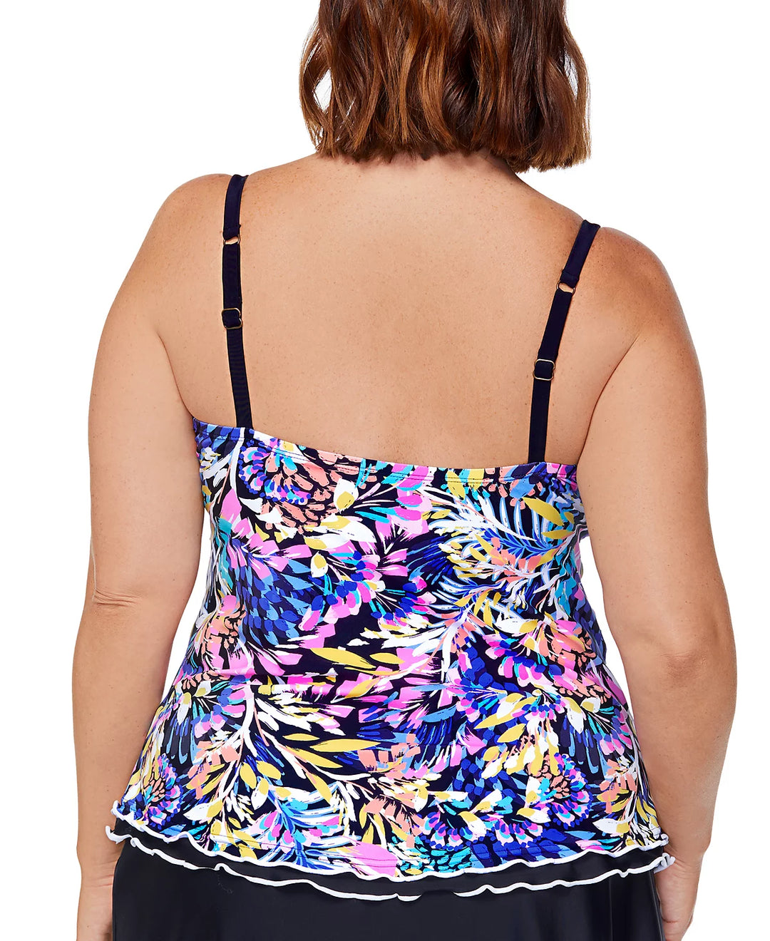 Island Escape Plus Size Printed Mariposa Lettuce-Edge Underwire Bandini Swim Top