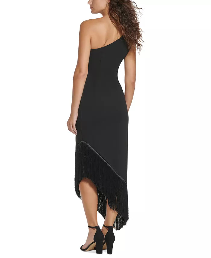 Vince Camuto One-Shoulder High-Low Fringe-Hem Midi Dress