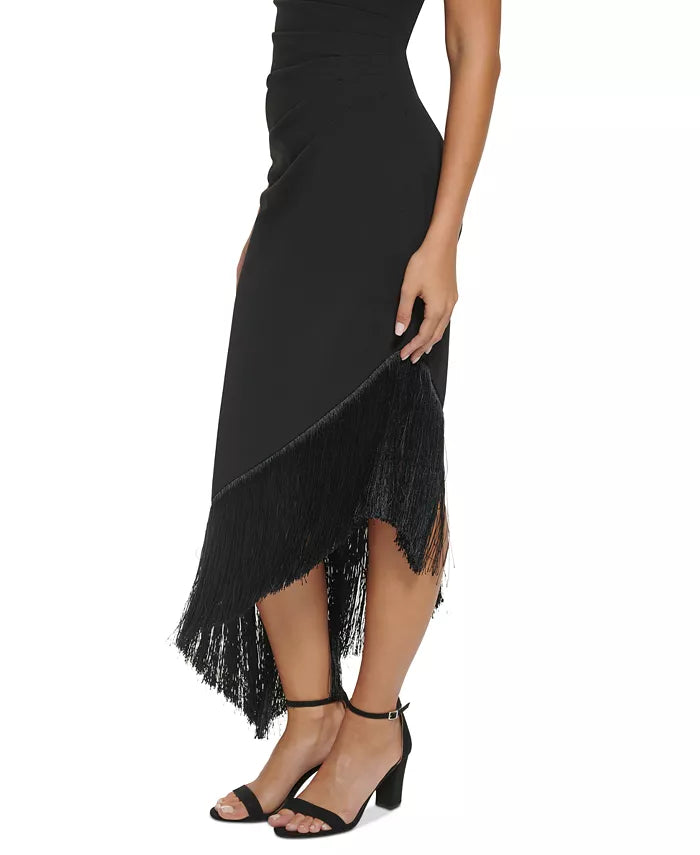 Vince Camuto One-Shoulder High-Low Fringe-Hem Midi Dress