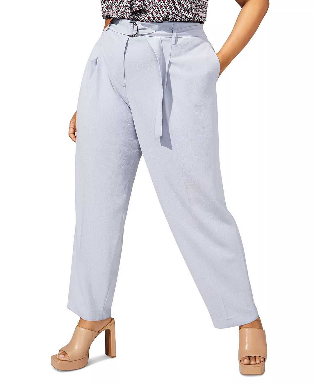 Bar III Plus Size Belted Textured Crepe Pants
