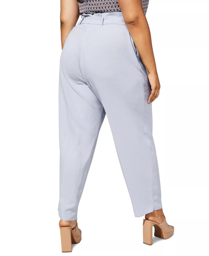 Bar III Plus Size Belted Textured Crepe Pants