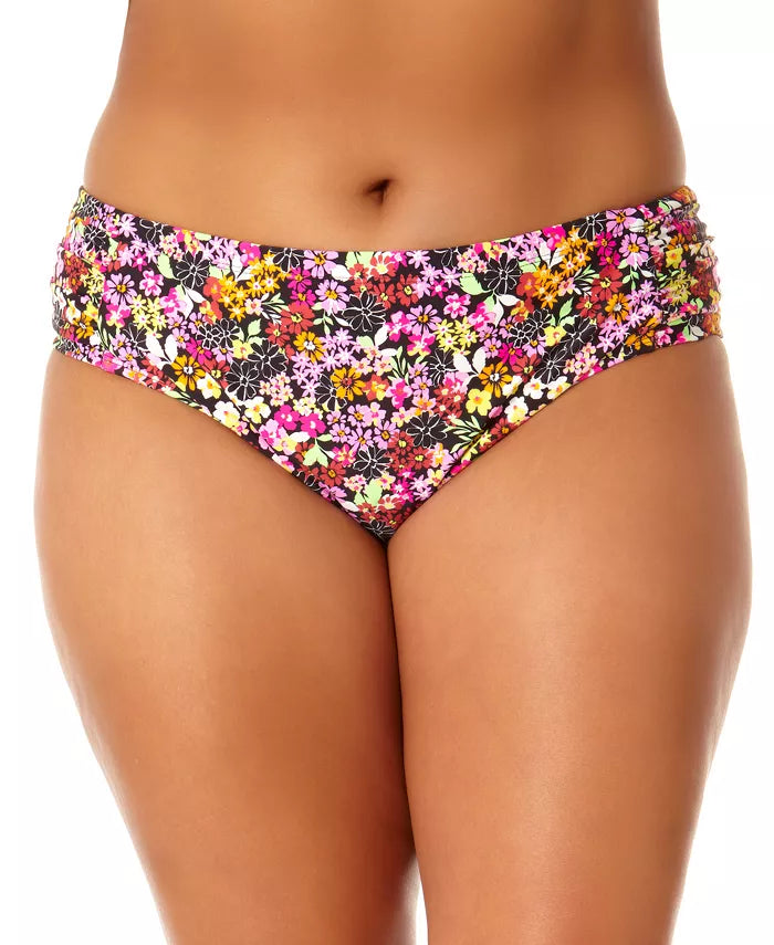 California Sunshine Juniors' Plus Size Floral-Print Side-Ruched Swim Bottoms