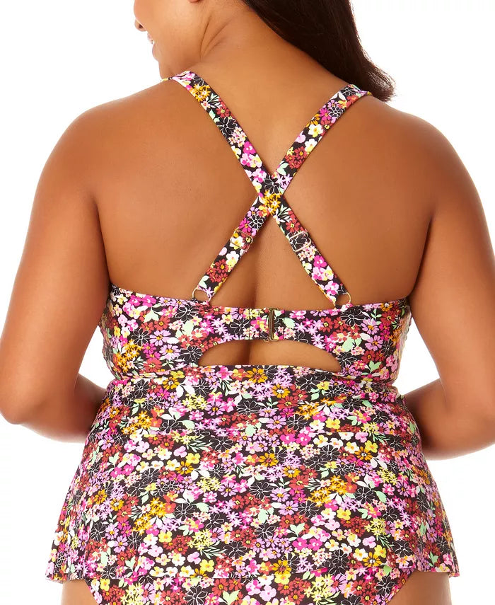 California Sunshine Fly Away Floral-Print Tankini Top