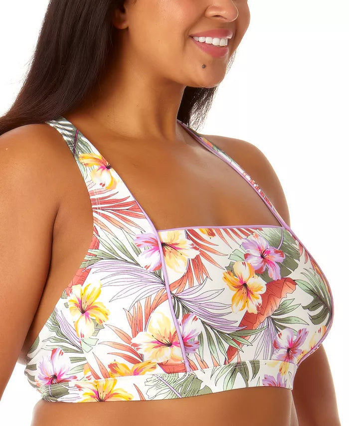 California Sunshine Plus Size Printed Cross-Back Swim Top