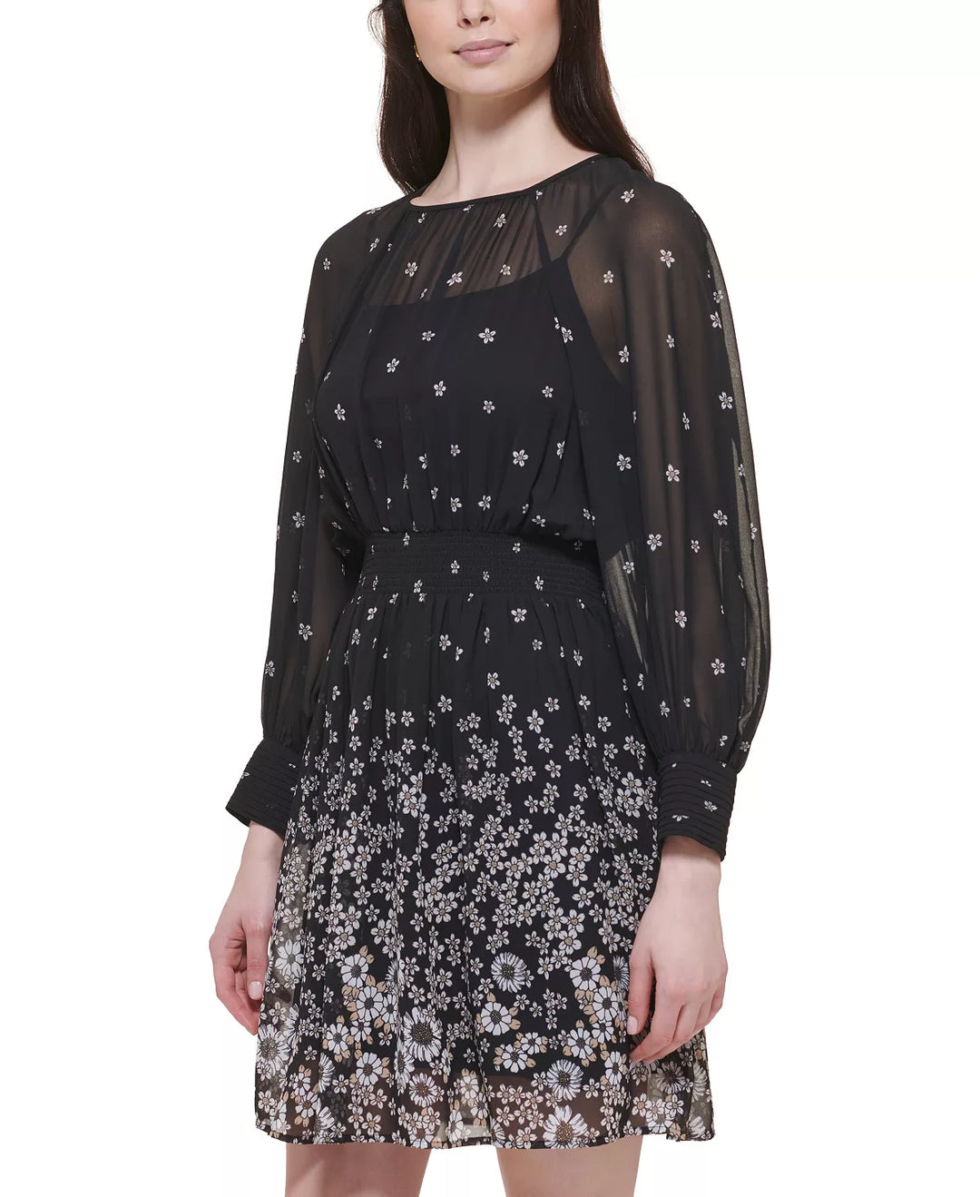 Tommy Hilfiger Smocked-Waist Printed Chiffon Dress