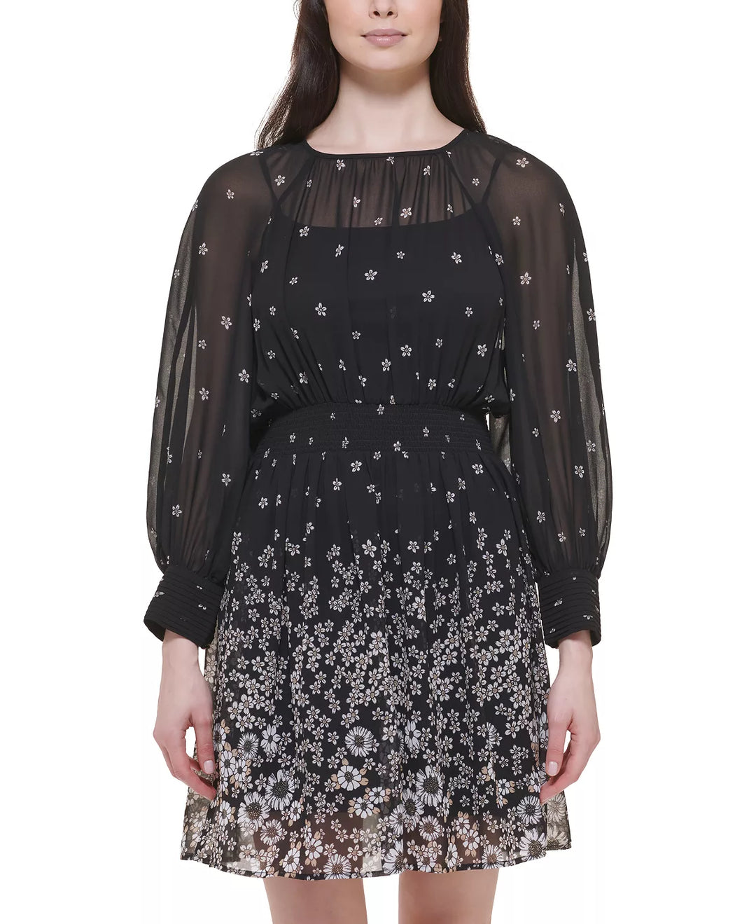 Tommy Hilfiger Smocked-Waist Printed Chiffon Dress