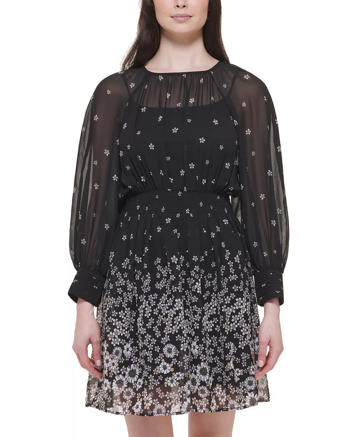 Tommy Hilfiger Smocked-Waist Printed Chiffon Dress