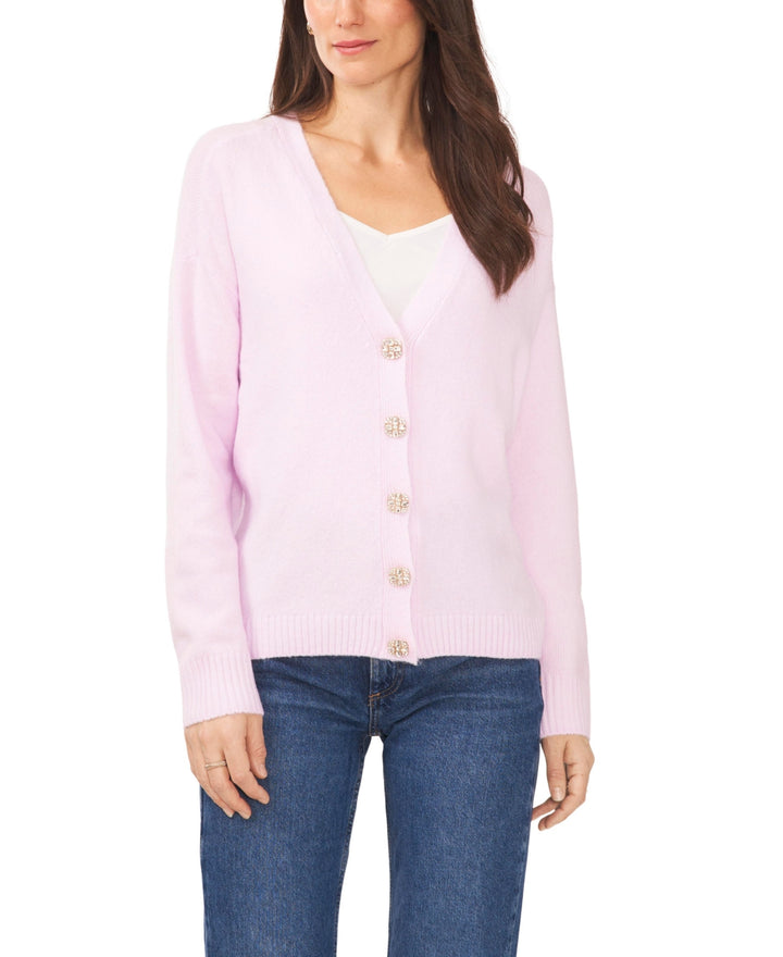 CeCe Button V-neck Cardigan