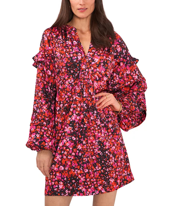 Vince Camuto Women's Pleated Ruffled Blouson-Sleeve Dress