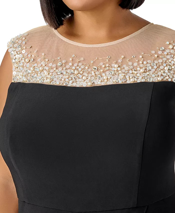 Adrianna Papell Plus Size Embellished-Neck Jersey Jumpsuit