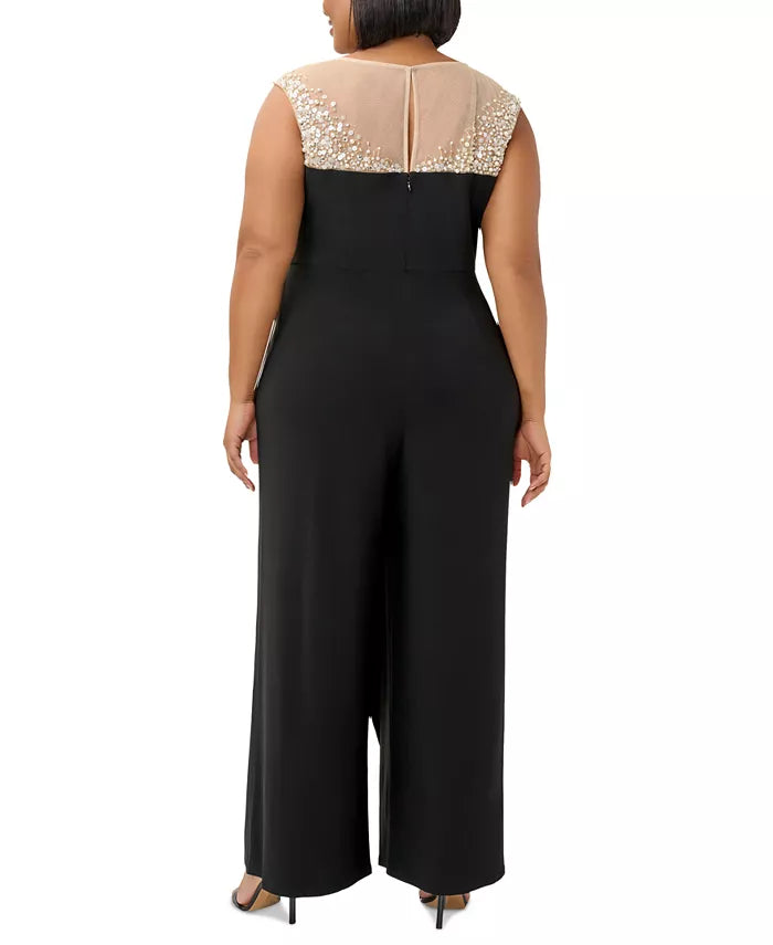 Adrianna Papell Plus Size Embellished-Neck Jersey Jumpsuit
