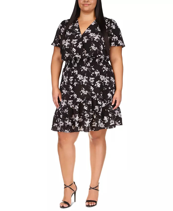 MICHAEL MICHAEL KORS Plus Size Floral-Print Faux-Wrap Dress