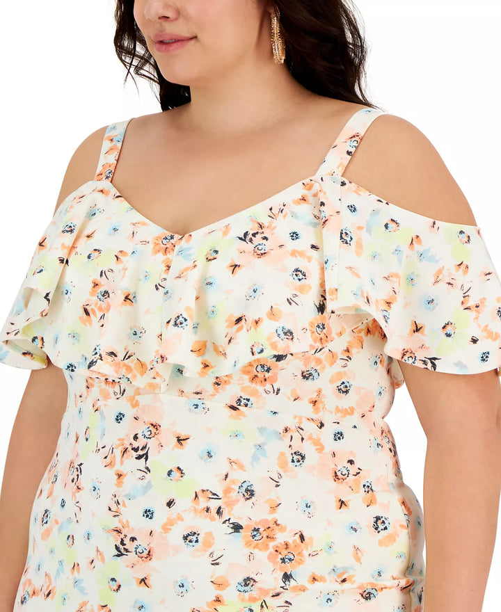 Rachel Rachel Roy Plus Size Marcella Floral-Print Cold-Shoulder Dress