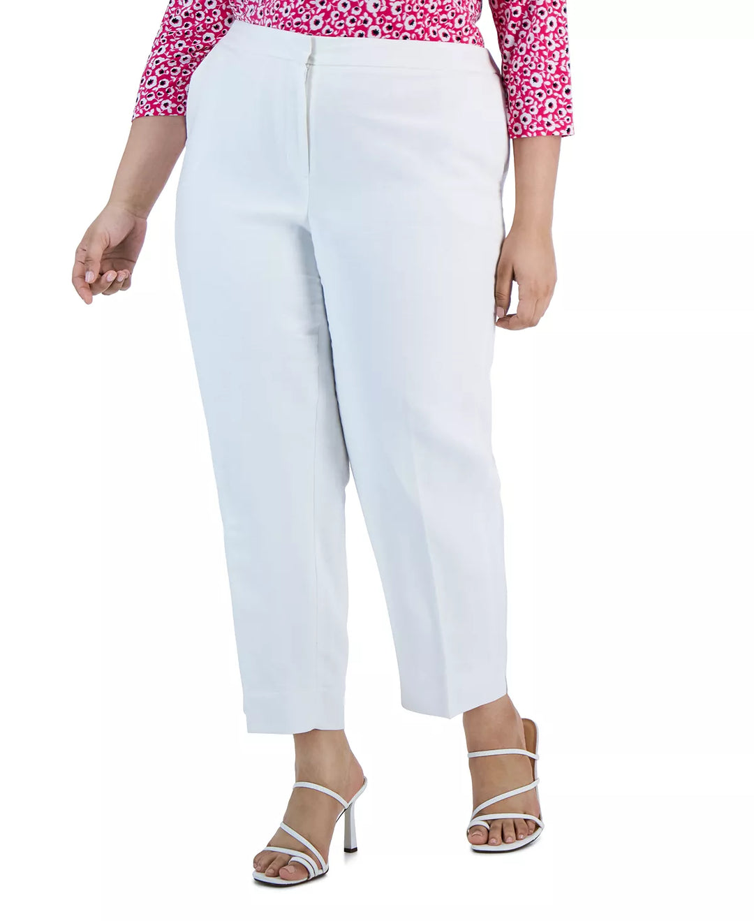 Kasper Elastic-Back Slit-Hem Ankle Pants