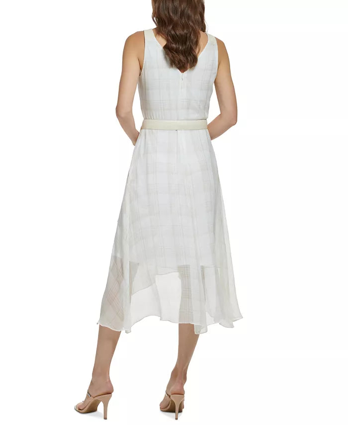 DKNY Plaid Faux-Wrap Midi Dress