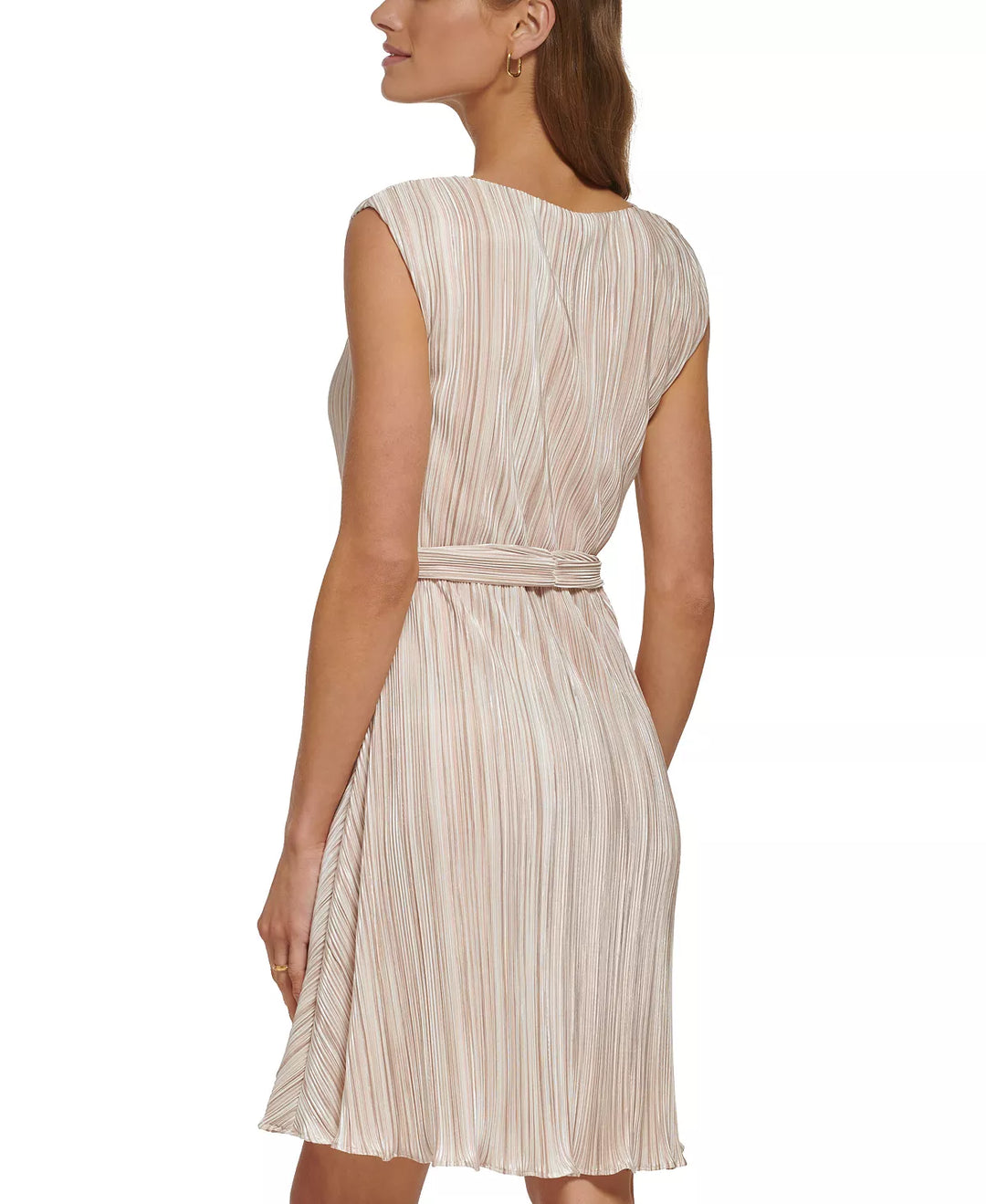 dkny pleated tie-waist dress DKNY Sleeveless Tie Neck Pleated Shift Dress,Apple Green, 2 at Amazon Women's Clothing store