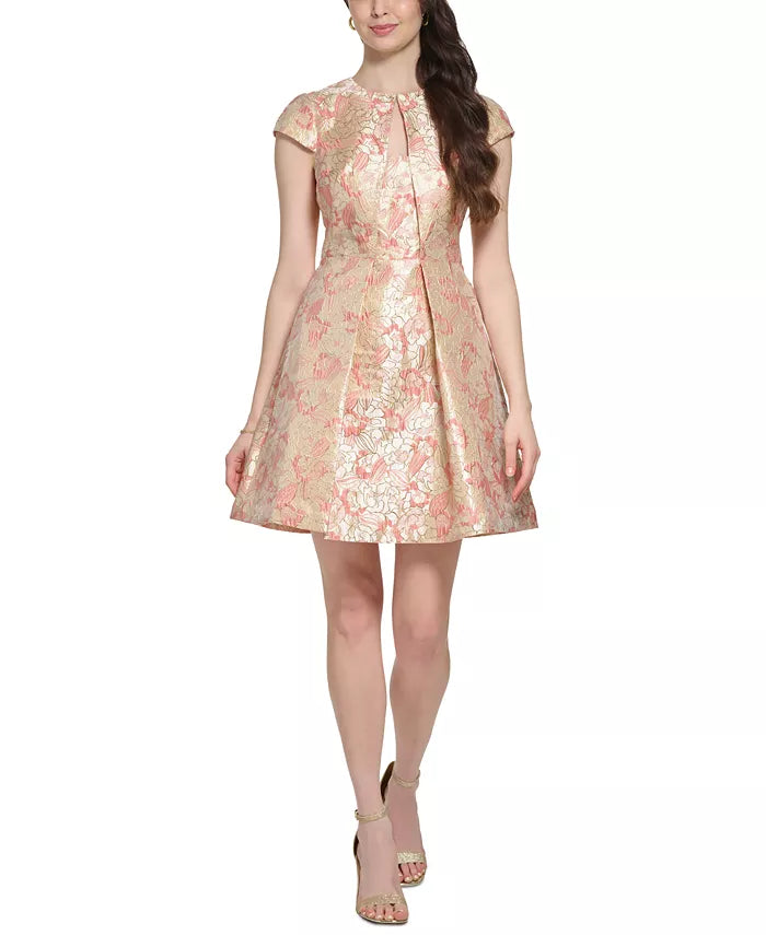 Vince Camuto Floral Jacquard Cap-Sleeve Fit & Flare Dress