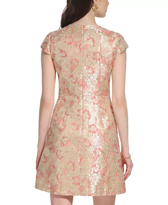 Vince Camuto Floral Jacquard Cap-Sleeve Fit & Flare Dress