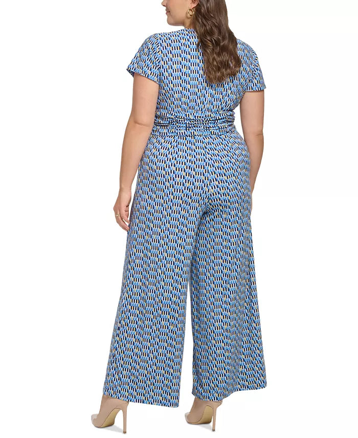 Vince Camuto Plus Size Geo-Print Twist-Front Jumpsuit