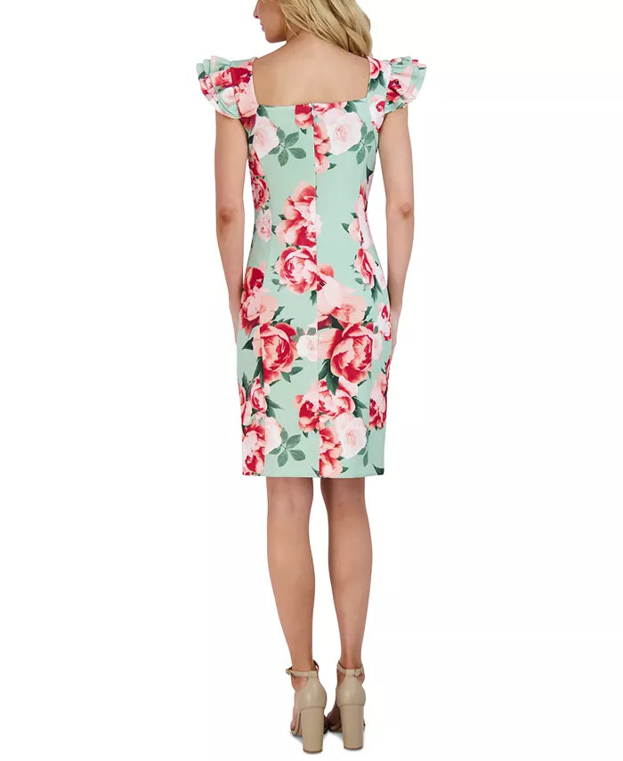 Donna Ricco Printed Ruffle-Sleeve Sheath Dress