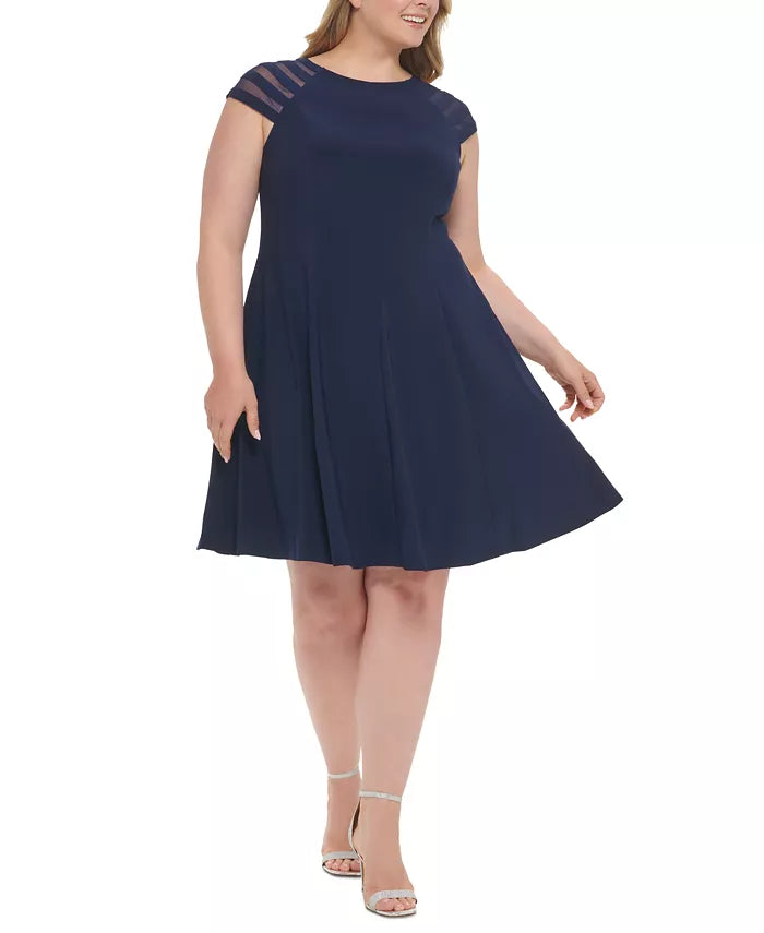 Jessica Howard Plus Size Illusion-Short-Sleeve Dress