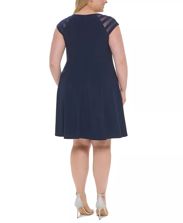 Jessica Howard Plus Size Illusion-Short-Sleeve Dress