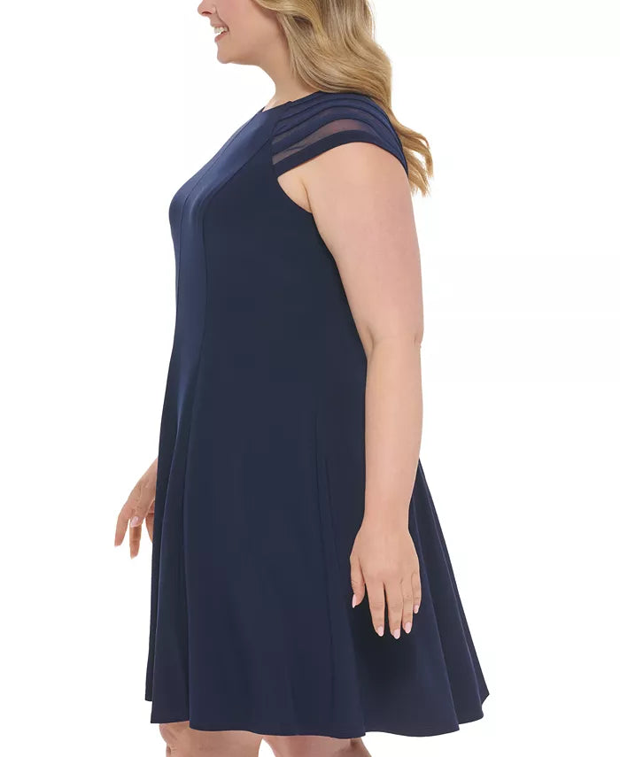 Jessica Howard Plus Size Illusion-Short-Sleeve Dress