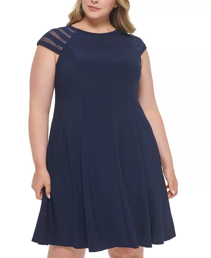 Jessica Howard Plus Size Illusion-Short-Sleeve Dress