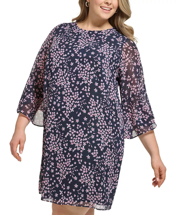 Jessica Howard Plus Size Printed Flutter-Sleeve Dress