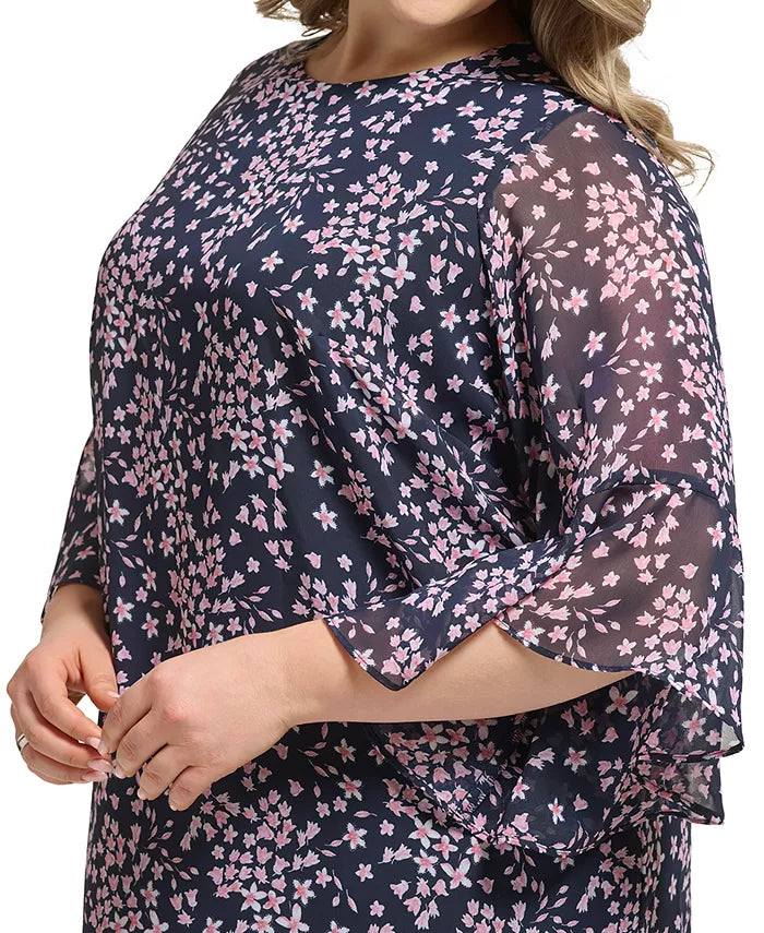 Jessica Howard Plus Size Printed Flutter-Sleeve Dress