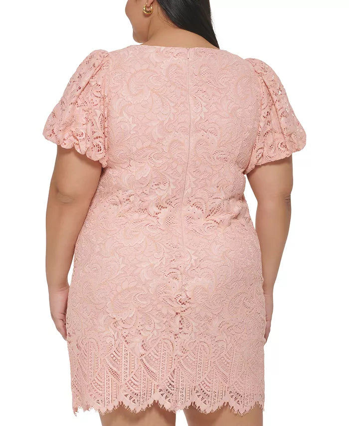 Jessica Howard Plus Size Boat-Neck Puff-Sleeve Lace Dress