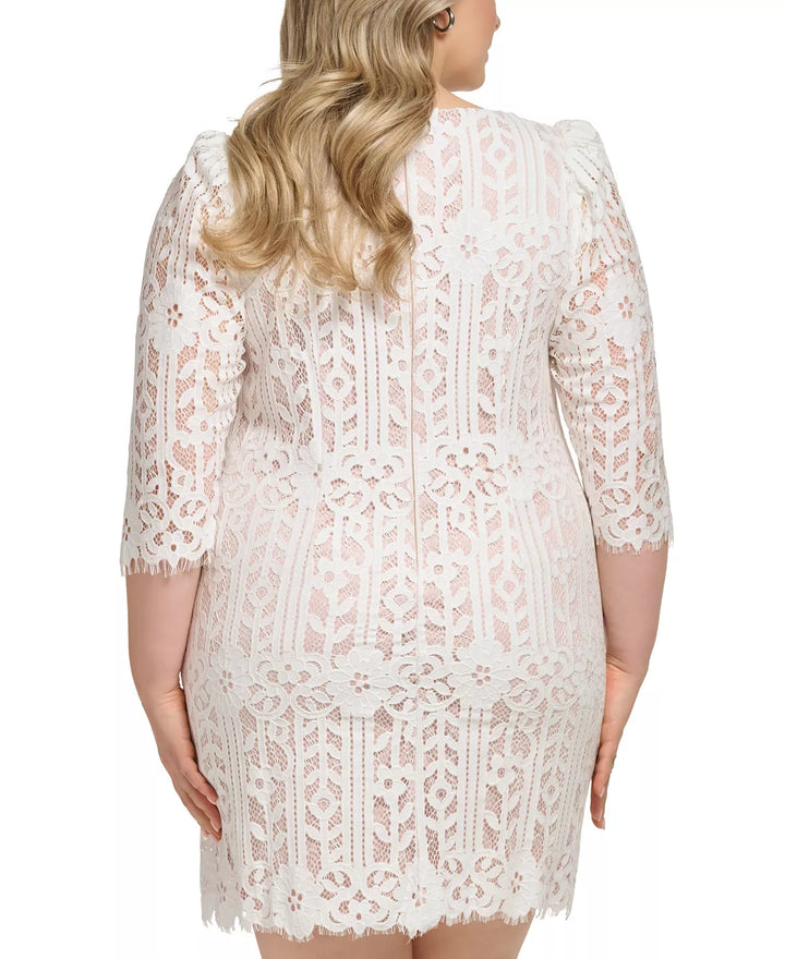 Jessica Howard Plus Size Boat-Neck Lace Shift Dress