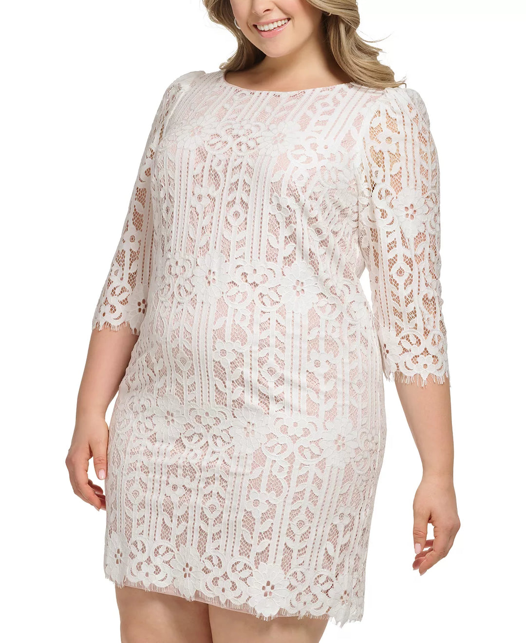 Jessica Howard Plus Size Boat-Neck Lace Shift Dress