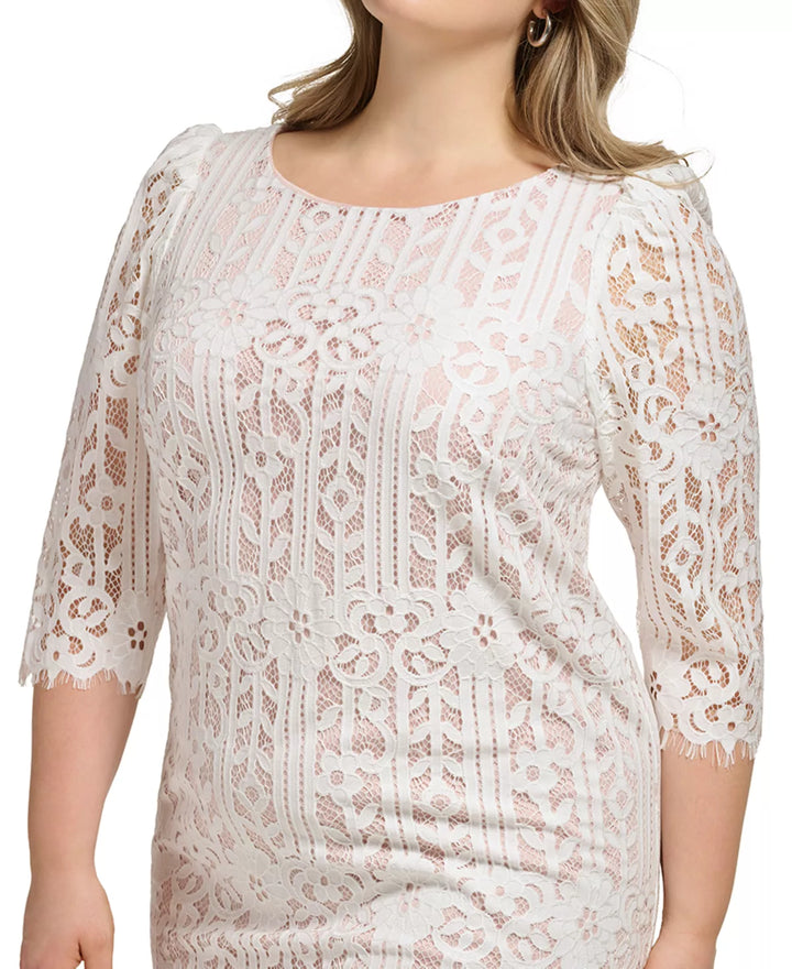 Jessica Howard Plus Size Boat-Neck Lace Shift Dress