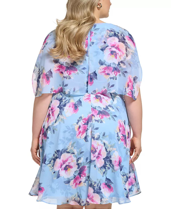 Jessica Howard Floral-Print Blouson Overlay Dress