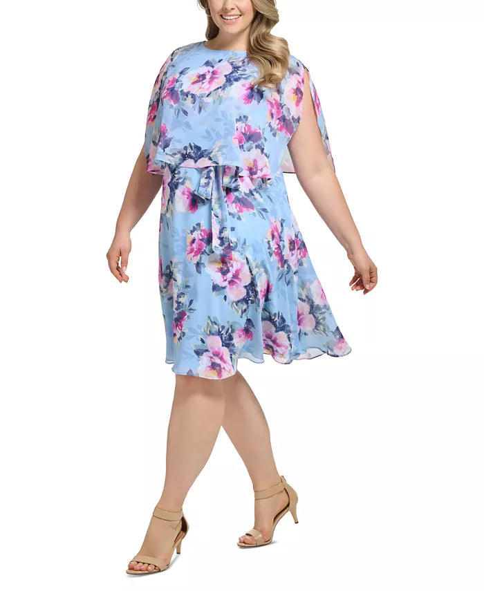 Jessica Howard Floral-Print Blouson Overlay Dress