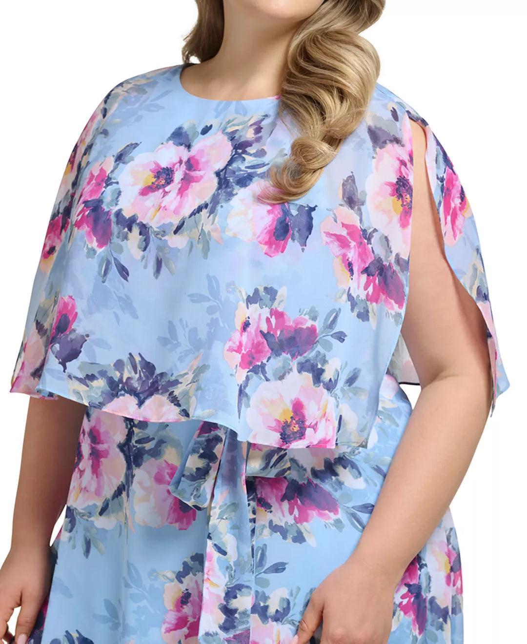 Jessica Howard Plus Size Floral-Print Blouson Overlay Dress