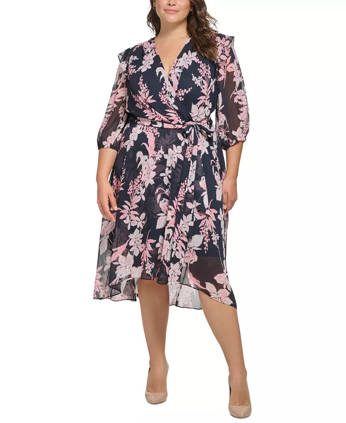 Tommy Hilfiger Plus Size Printed Faux-Wrap Dress