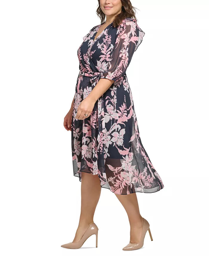 Tommy Hilfiger Plus Size Printed Faux-Wrap Dress