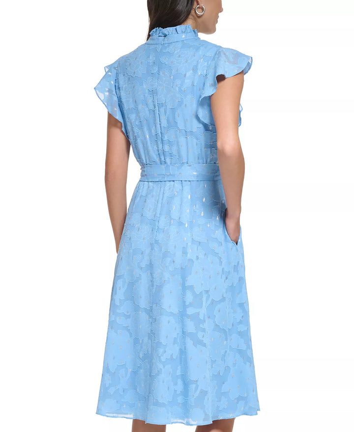 Jessica Howard Petite Shimmer-Dot Ruffled-Sleeve Tie-Waist Dress