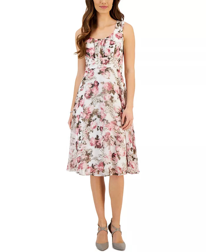 Connected Printed Round-Neck Sleeveless Dress