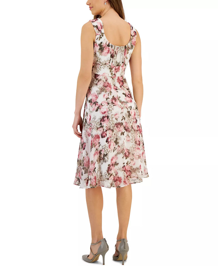Connected Printed Round-Neck Sleeveless Dress